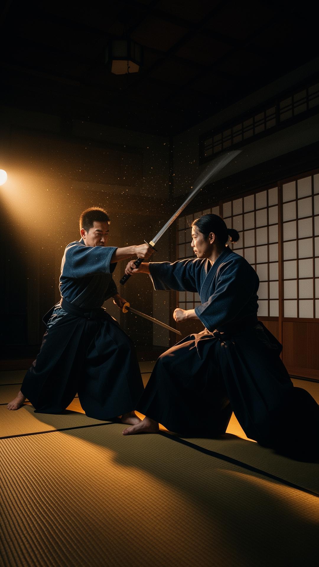 Interior de un dōjō tradicional al amanecer